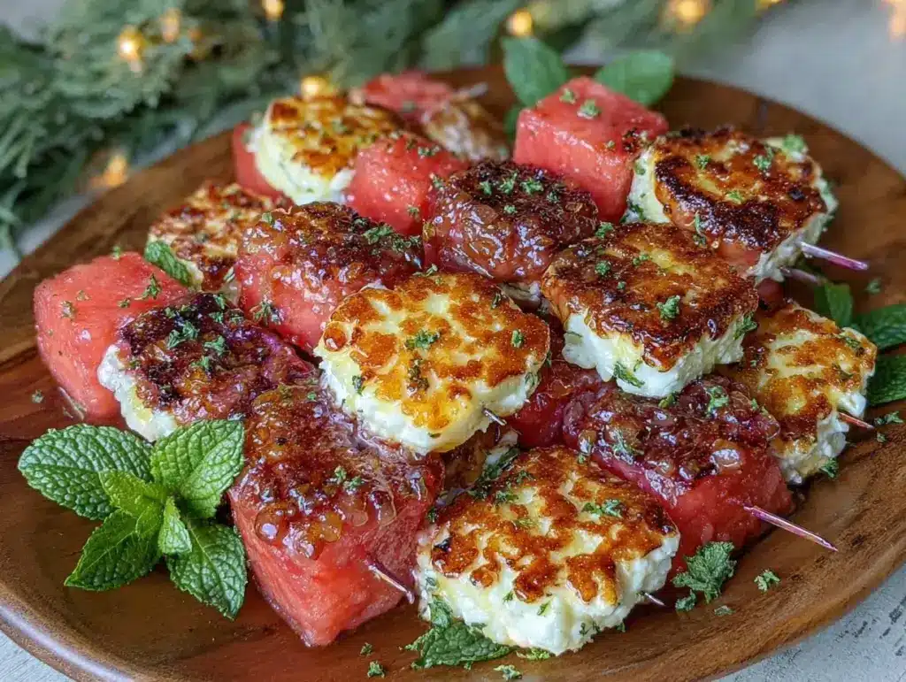 grilled watermelon and halloumi skewers - featured image