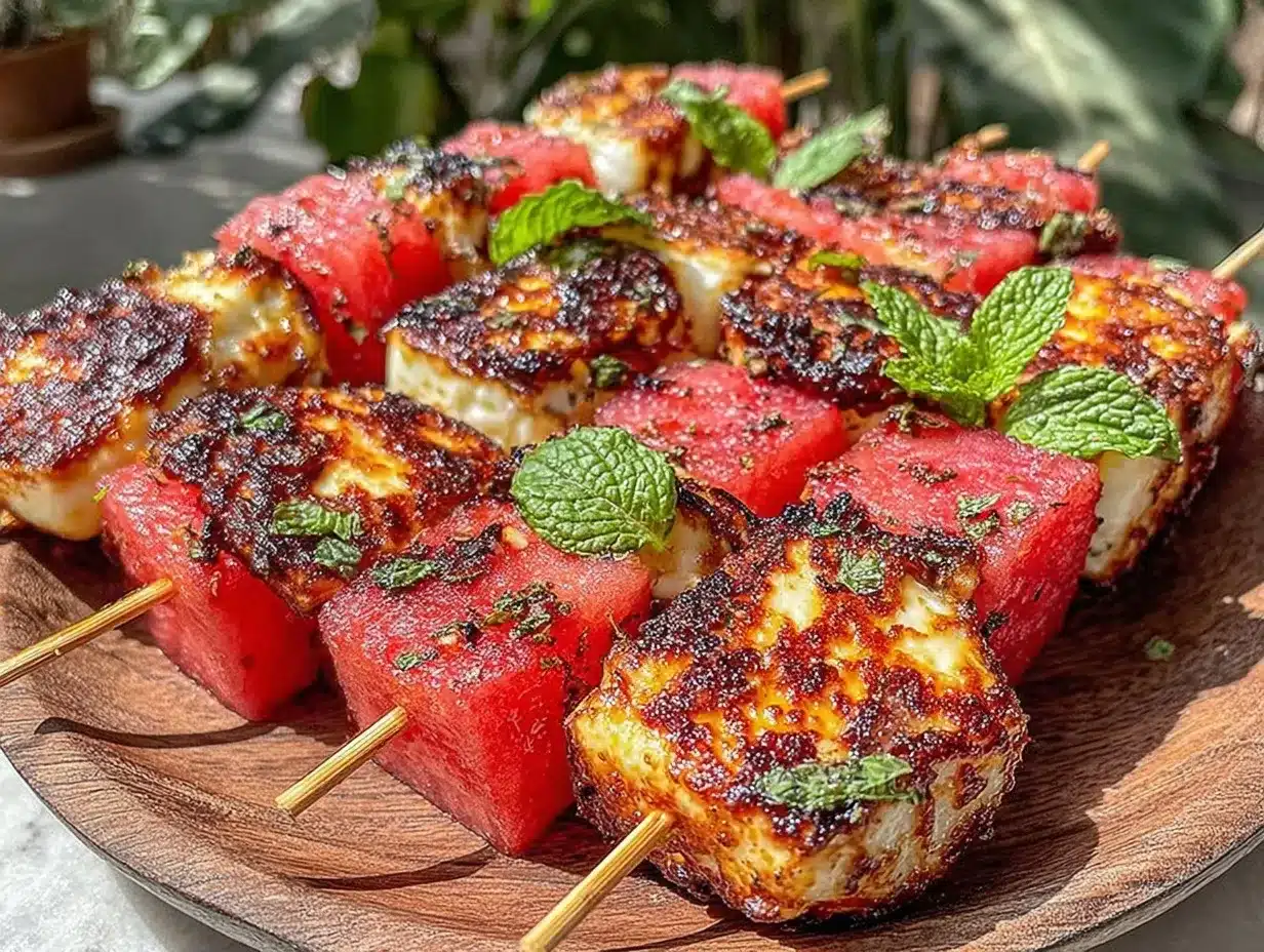 grilled watermelon and halloumi skewers preparation steps