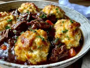 guinness beef stew with cheddar dumplings - featured image