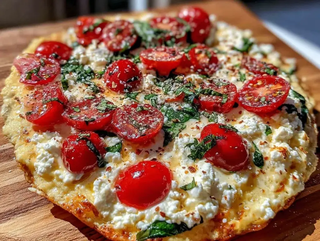 healthy high protein cottage cheese flatbread pizza - featured image