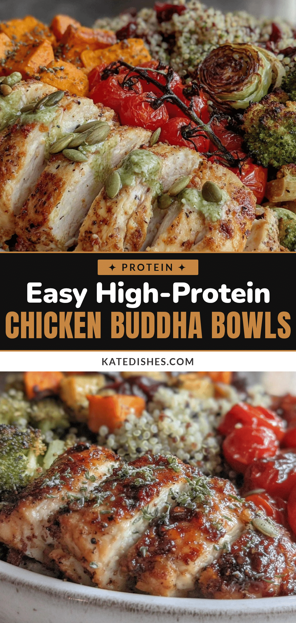 high-protein chicken and roasted veggie buddha bowls recipe
