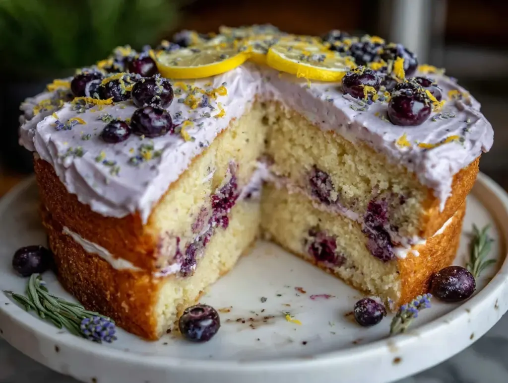 lemon blueberry layer cake - featured image