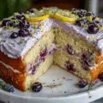 lemon blueberry layer cake - featured image