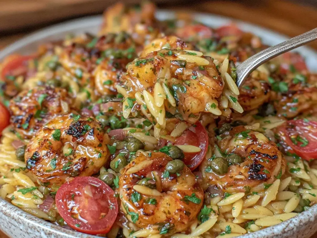 lemon garlic shrimp with orzo - featured image