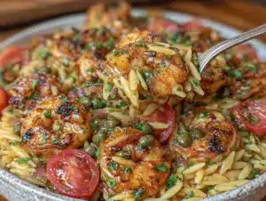 lemon garlic shrimp with orzo - featured image