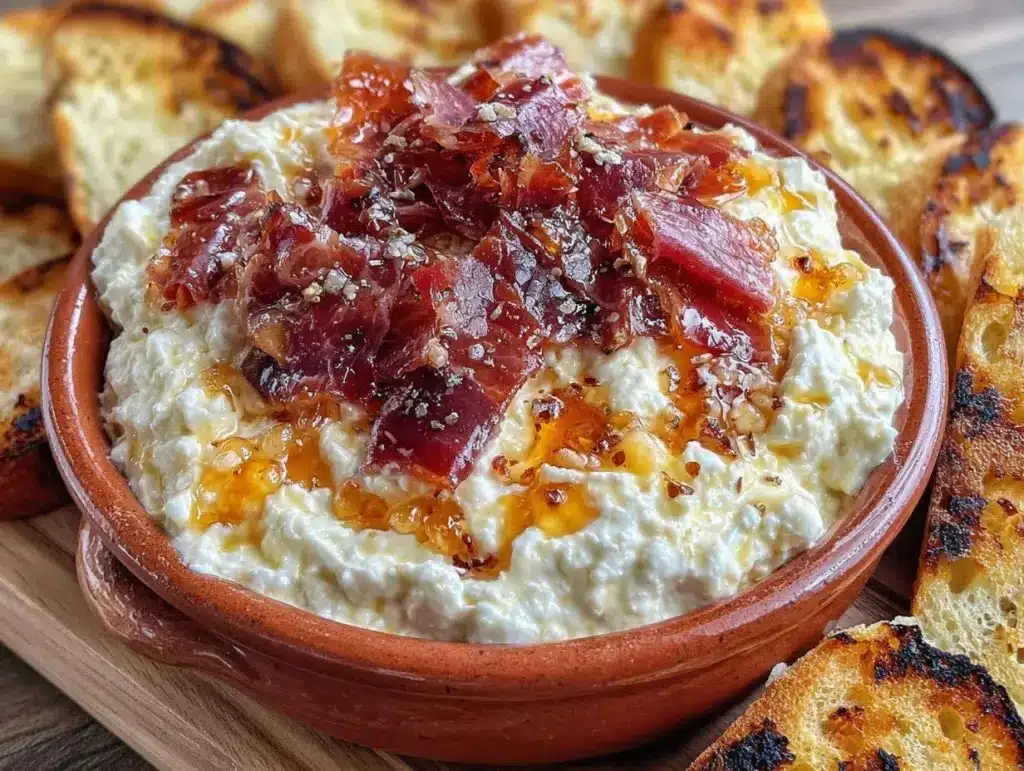 loaded hot honey ricotta dip - featured image