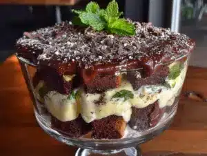 mint chocolate brownie trifle - featured image