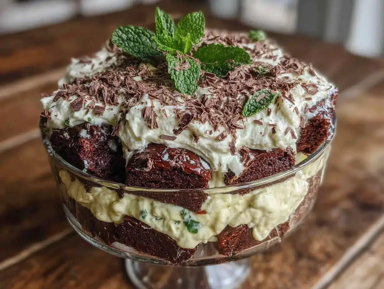 mint chocolate brownie trifle preparation steps