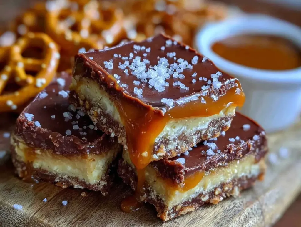 no-bake chocolate peanut butter pretzel bars - featured image
