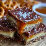 no-bake chocolate peanut butter pretzel bars - featured image