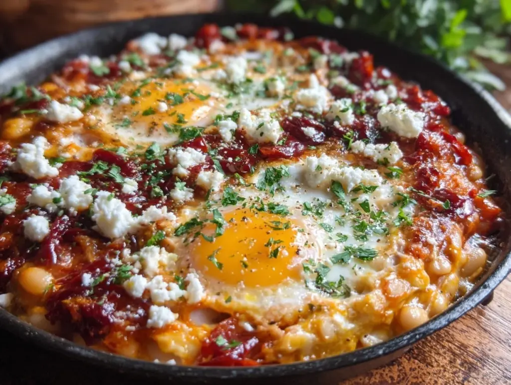 one-pan harissa baked eggs - featured image