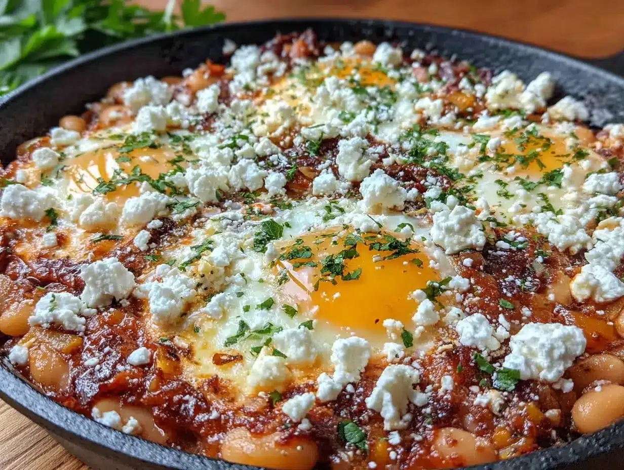 one-pan harissa baked eggs preparation steps