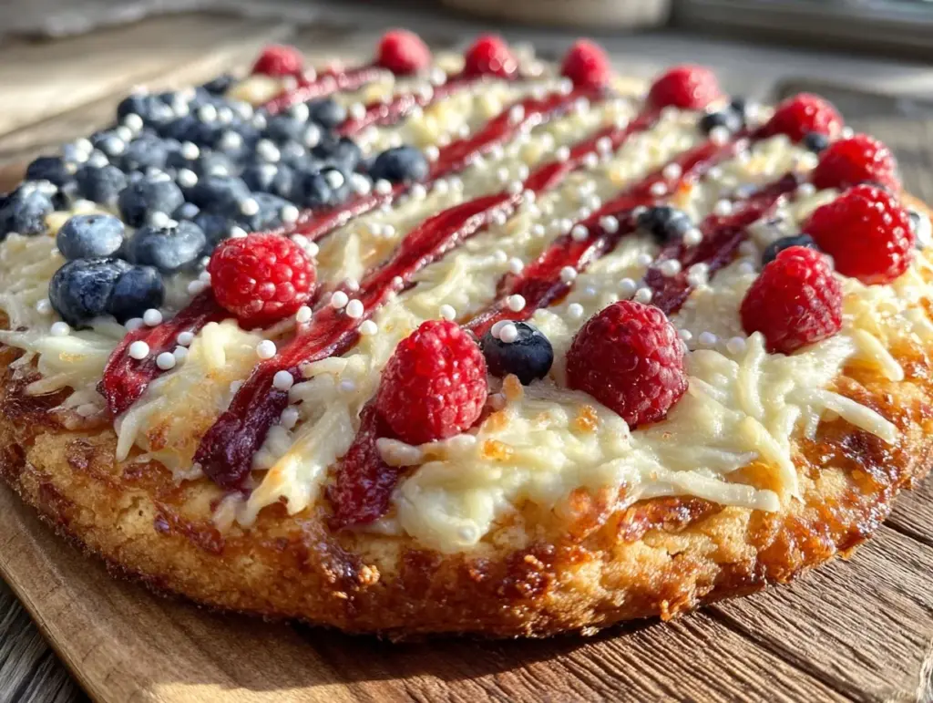 patriotic flag sugar cookie pizza - featured image