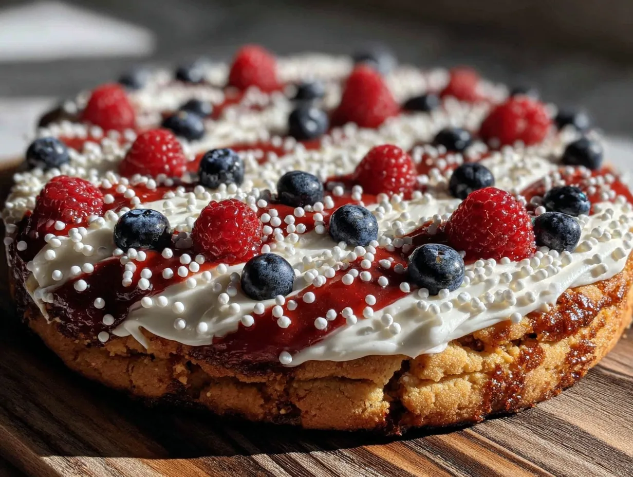 patriotic flag sugar cookie pizza preparation steps
