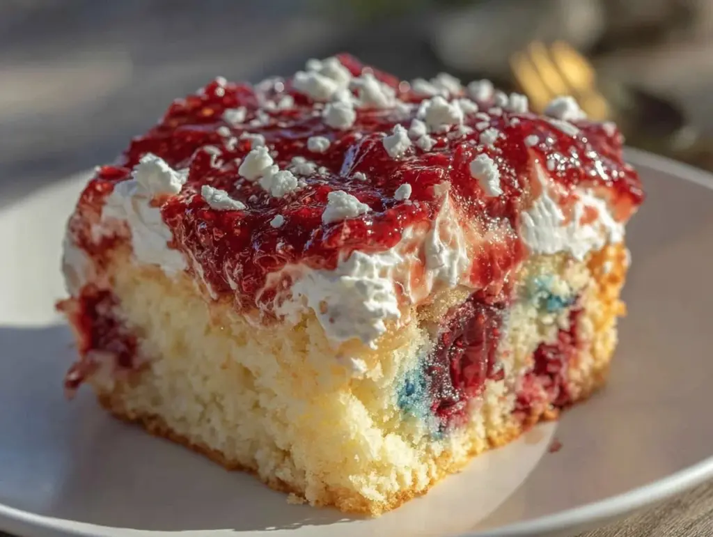 red white and blue poke cake - featured image