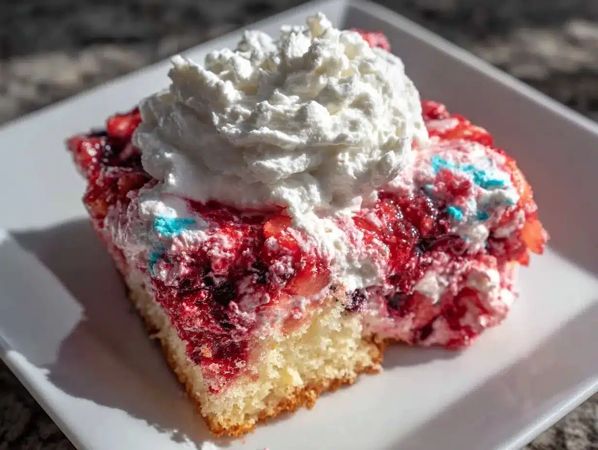 red white and blue poke cake preparation steps