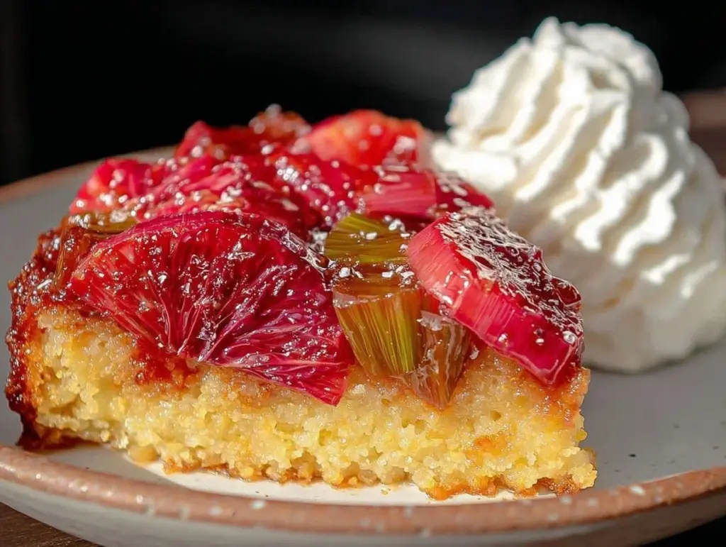 rhubarb and blood orange upside-down polenta cake - featured image