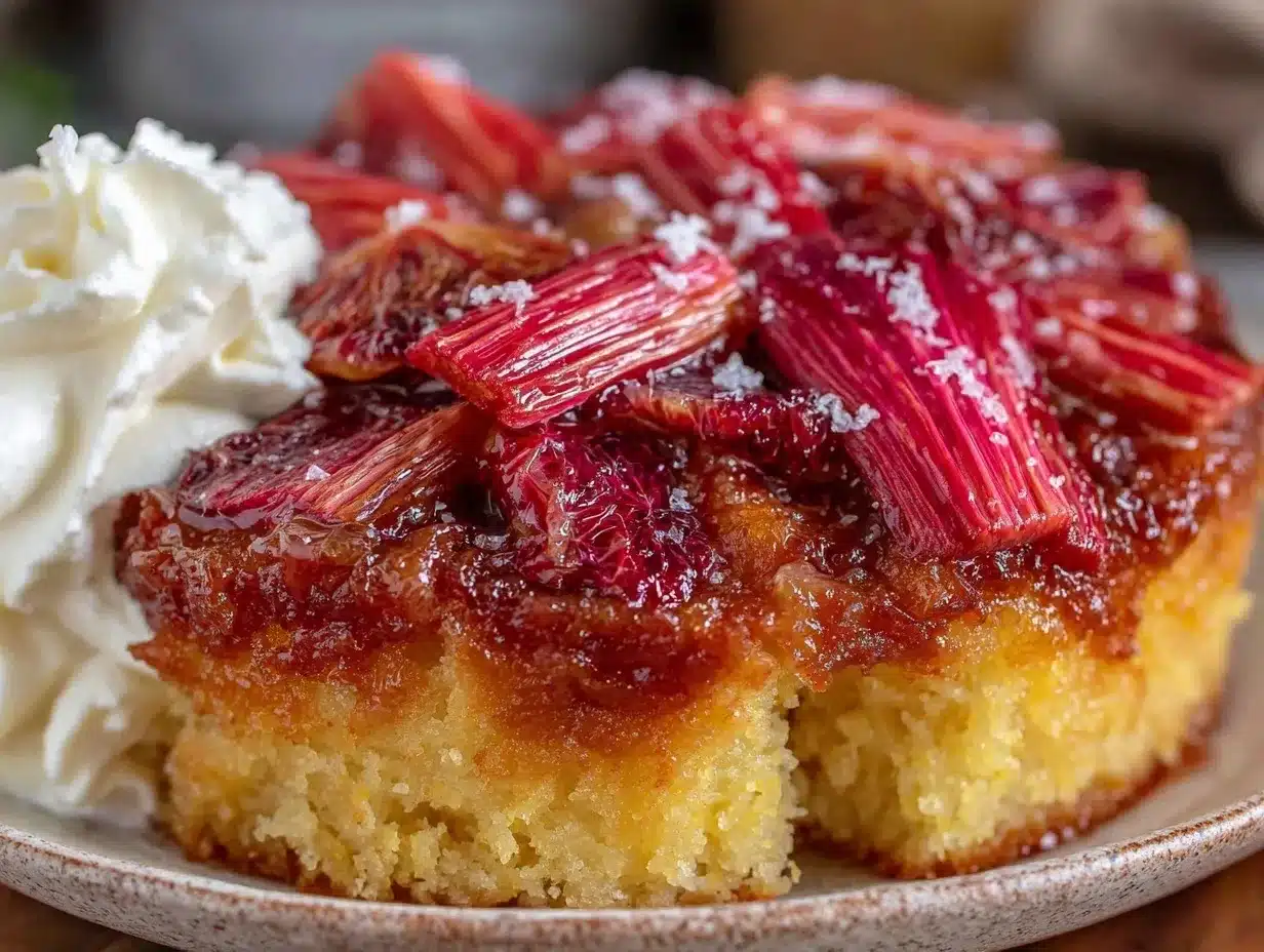 rhubarb and blood orange upside-down polenta cake preparation steps