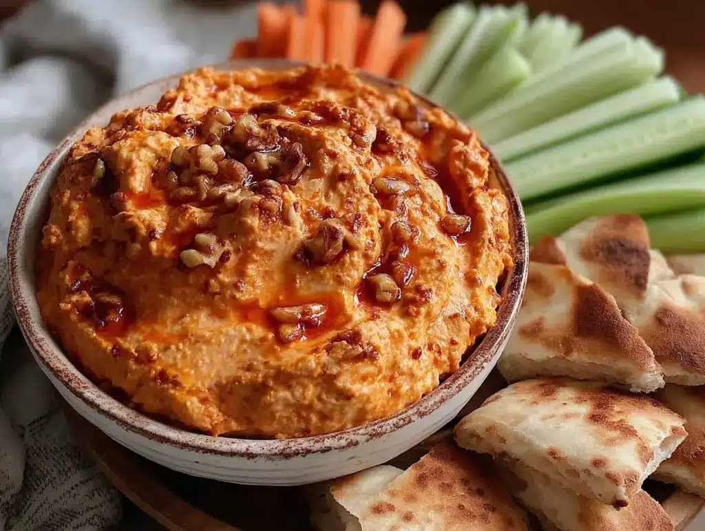 roasted red pepper and walnut muhammara dip - featured image