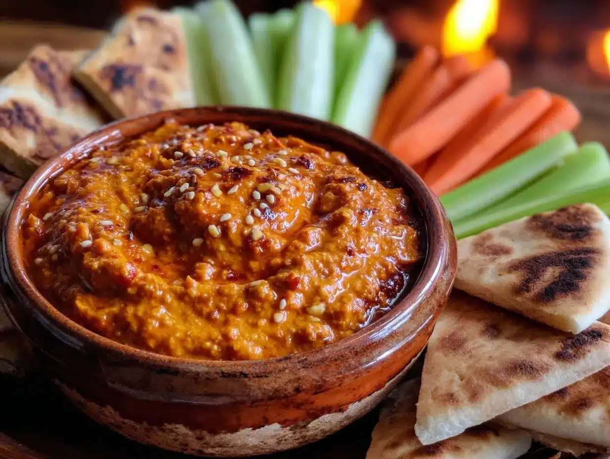 roasted red pepper and walnut muhammara dip preparation steps