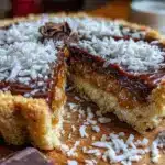 Samoa inspired dark chocolate caramel coconut tart - featured image