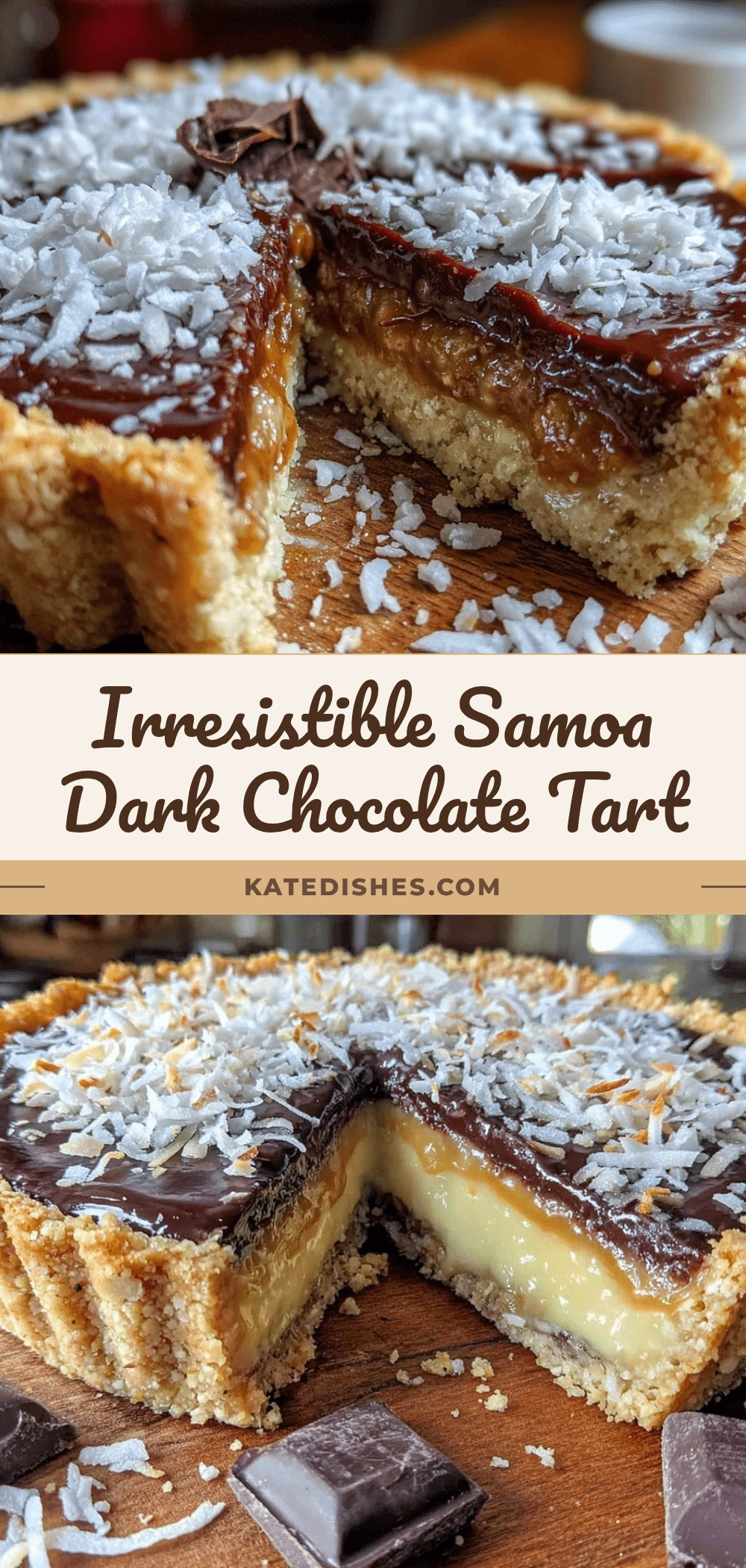 Samoa inspired dark chocolate caramel coconut tart recipe