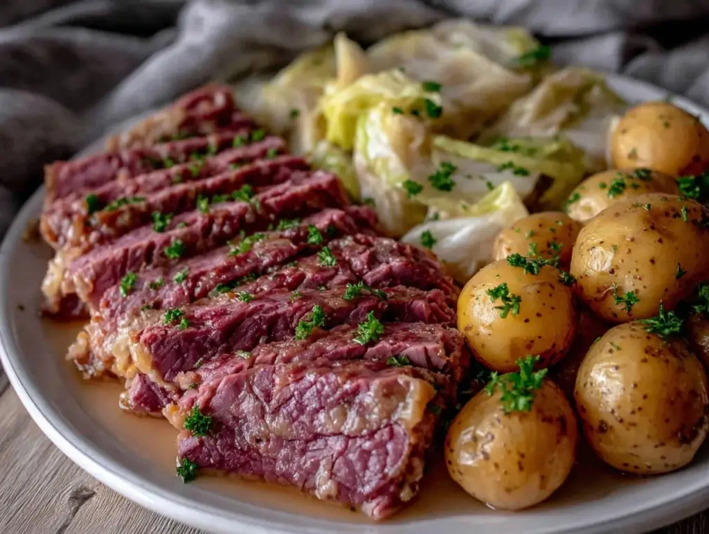 slow cooker corned beef and cabbage - featured image