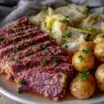 slow cooker corned beef and cabbage - featured image