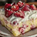strawberry champagne poke cake - featured image