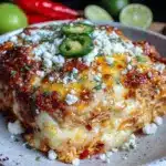 three chile chicken enchilada casserole - featured image