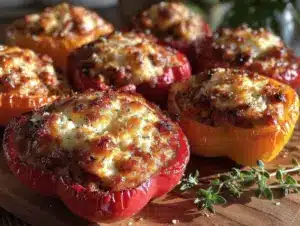 turkey spinach and feta stuffed peppers - featured image