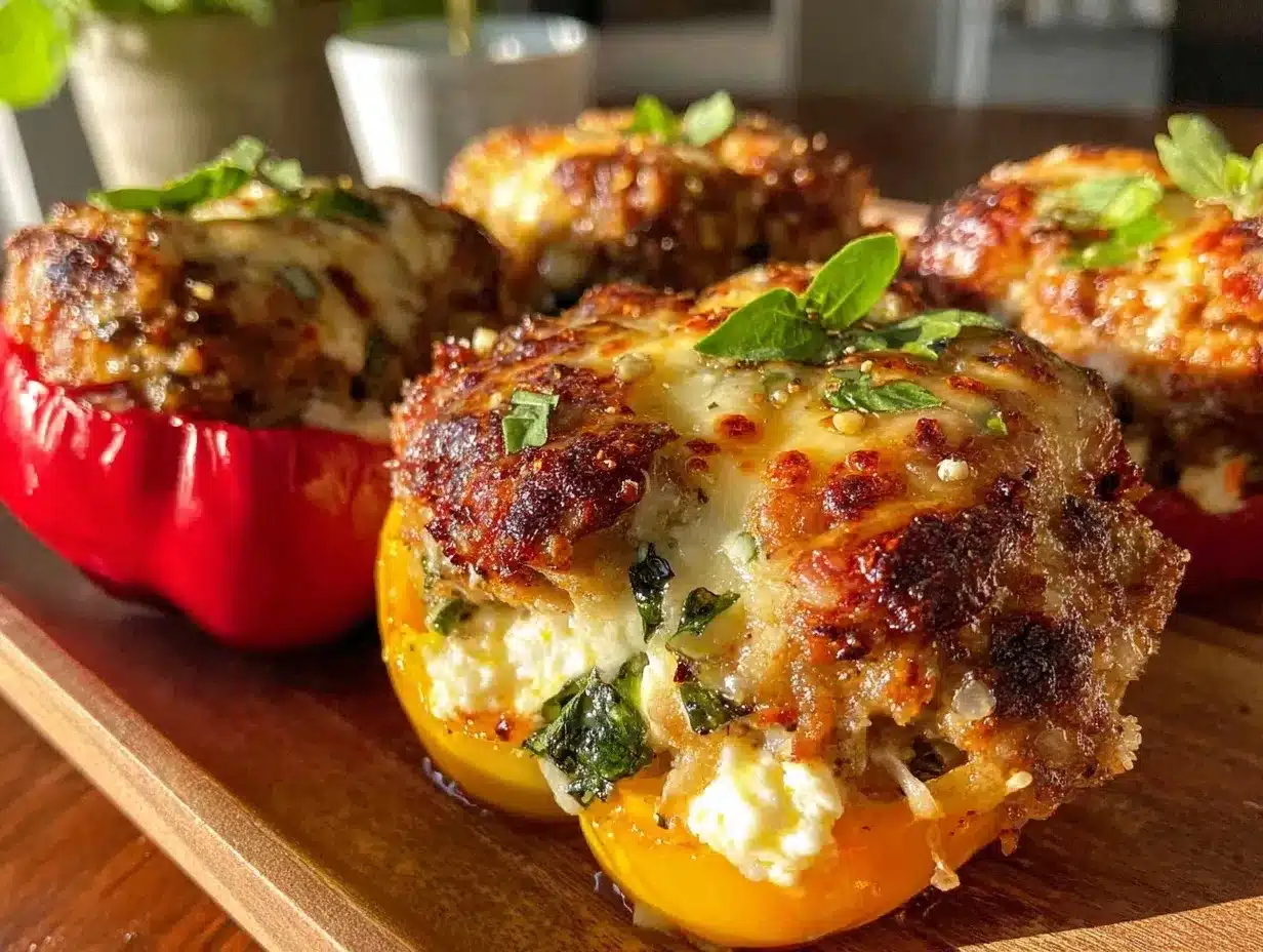 turkey spinach and feta stuffed peppers preparation steps