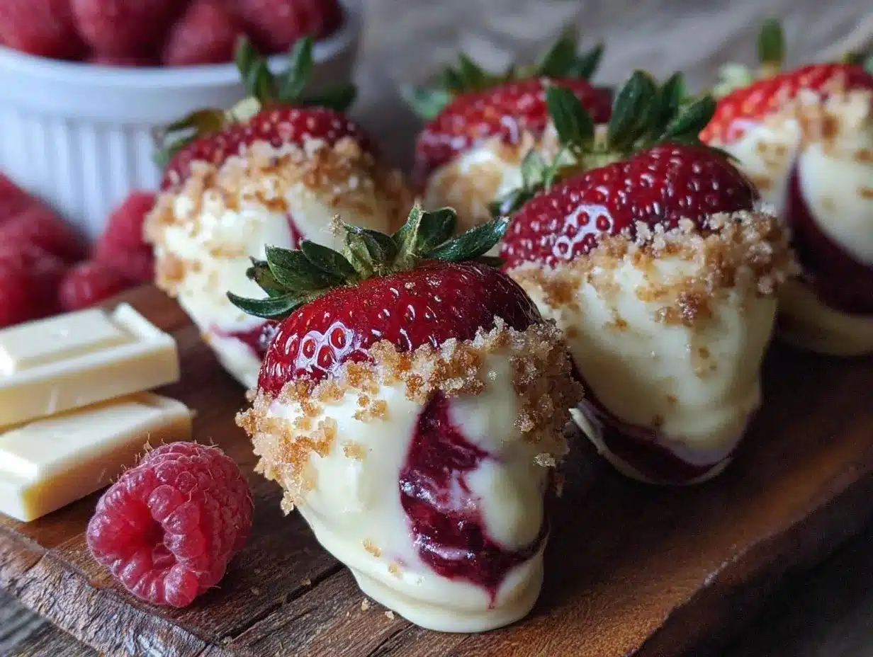 white chocolate raspberry cheesecake stuffed strawberries preparation steps